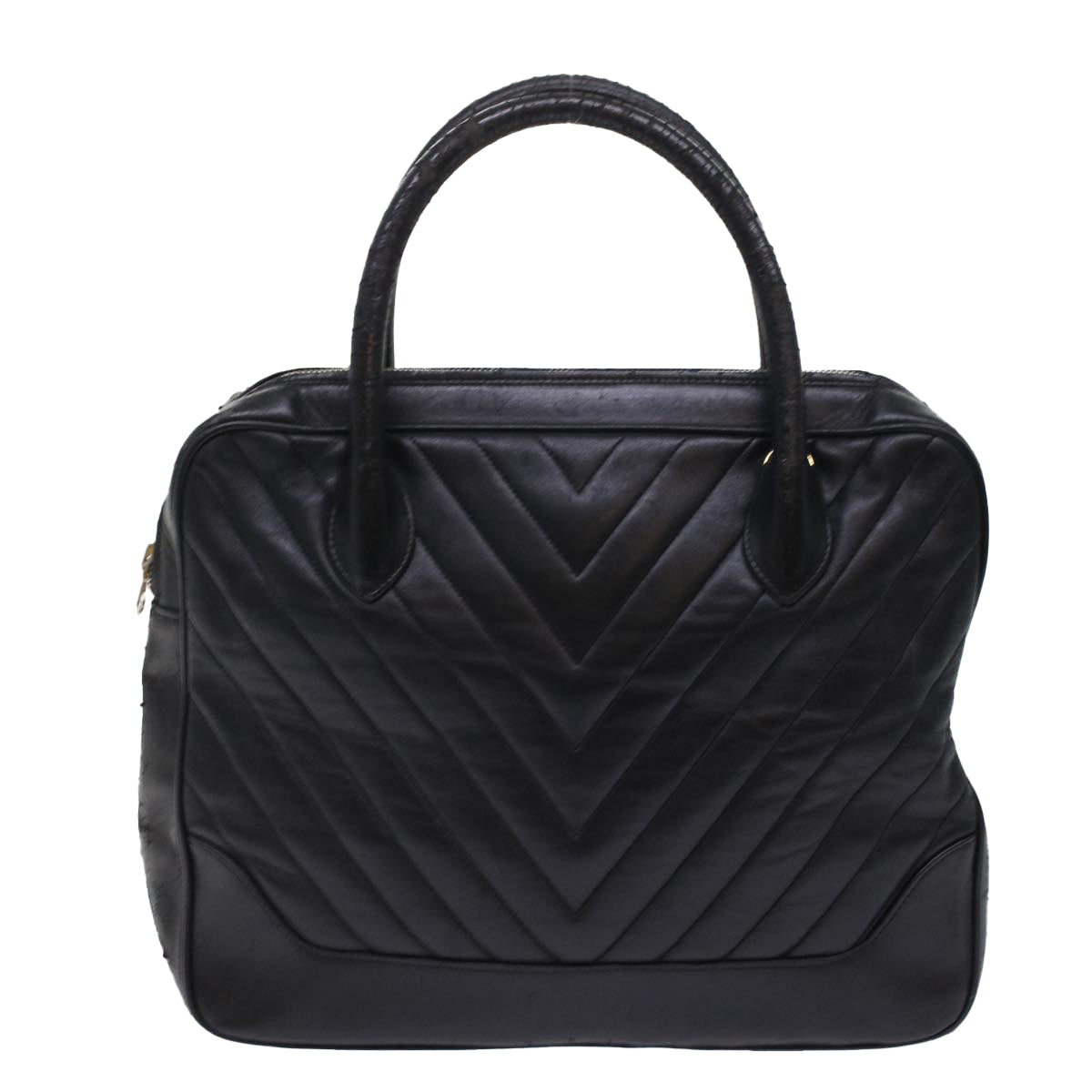 CHANEL V Stitch Hand Bag Leather Black CC bs7027