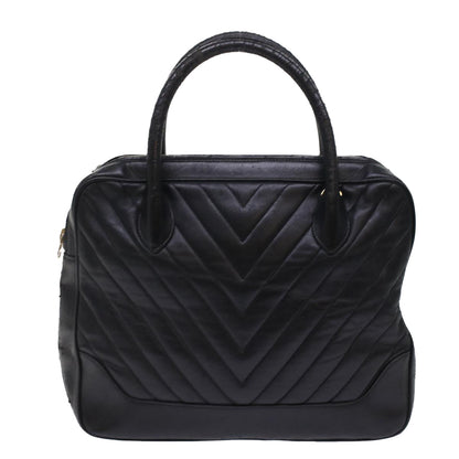 CHANEL V Stitch Hand Bag Leather Black CC bs7027