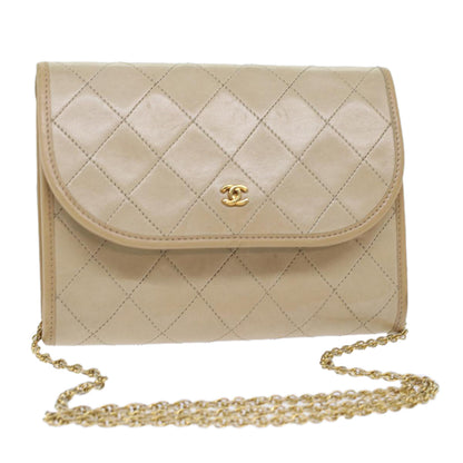 CHANEL Chain Shoulder Bag Lamb Skin Beige CC bs7081
