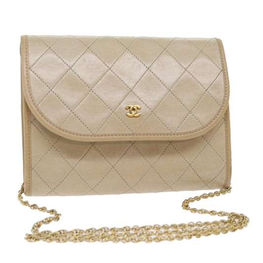 CHANEL Chain Shoulder Bag Lamb Skin Beige CC bs7081