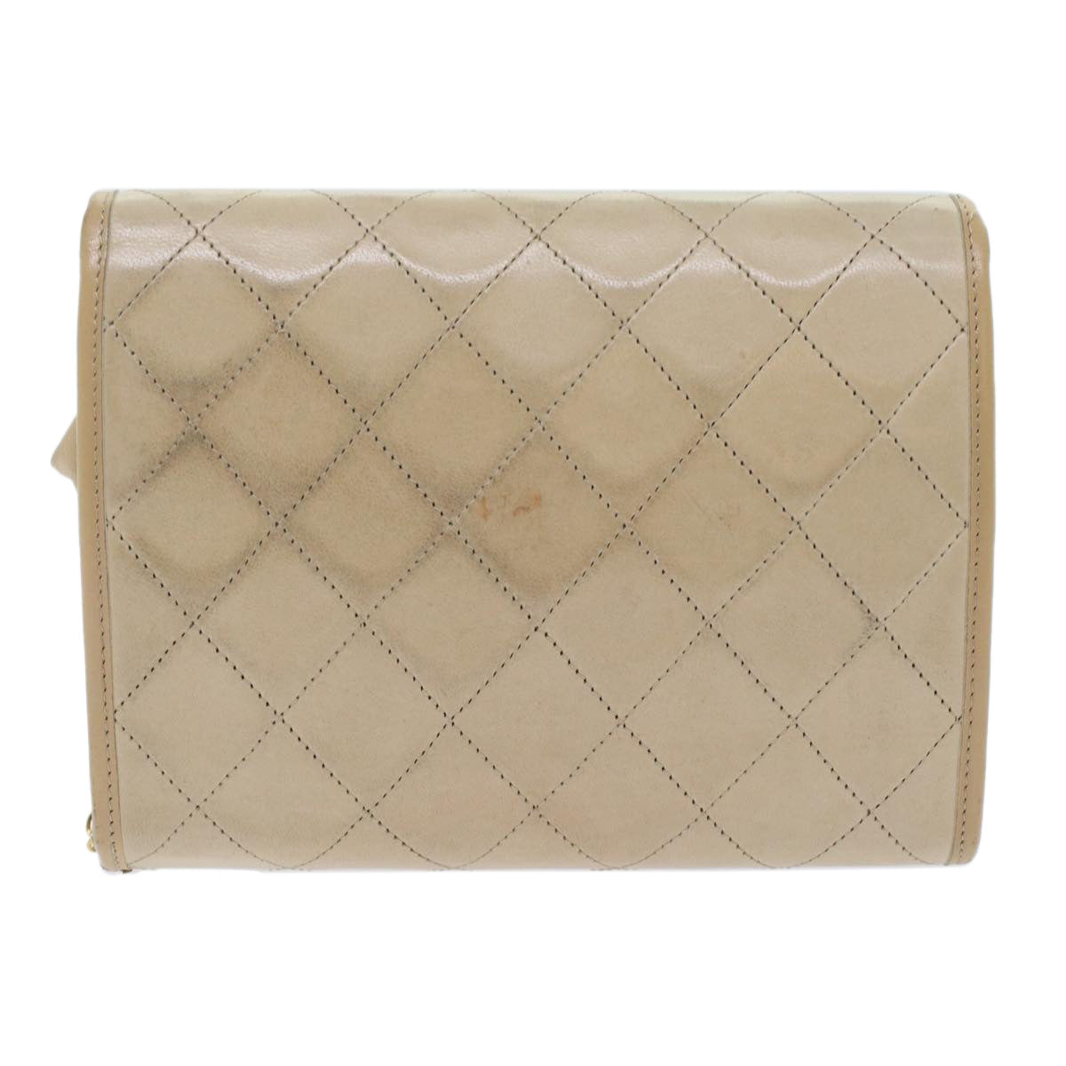 CHANEL Chain Shoulder Bag Lamb Skin Beige CC bs7081