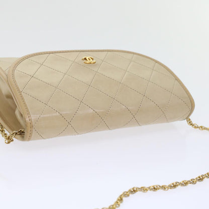 CHANEL Chain Shoulder Bag Lamb Skin Beige CC bs7081