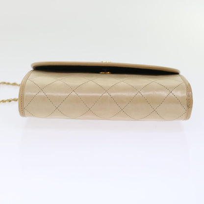 CHANEL Chain Shoulder Bag Lamb Skin Beige CC bs7081