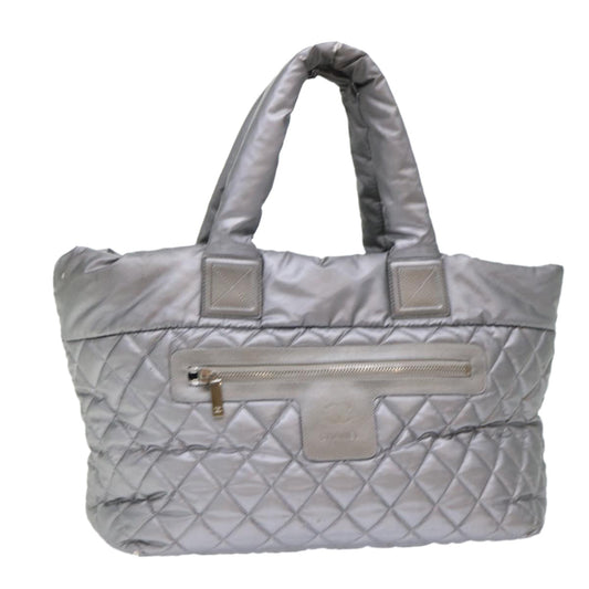 CHANEL Cococoon Hand Bag Nylon Silver CC bs7271
