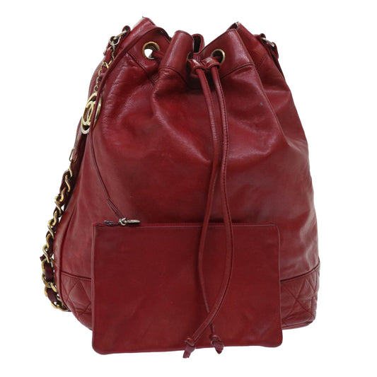 CHANEL Chain Shoulder Bag Lamb Skin Red CC bs7902