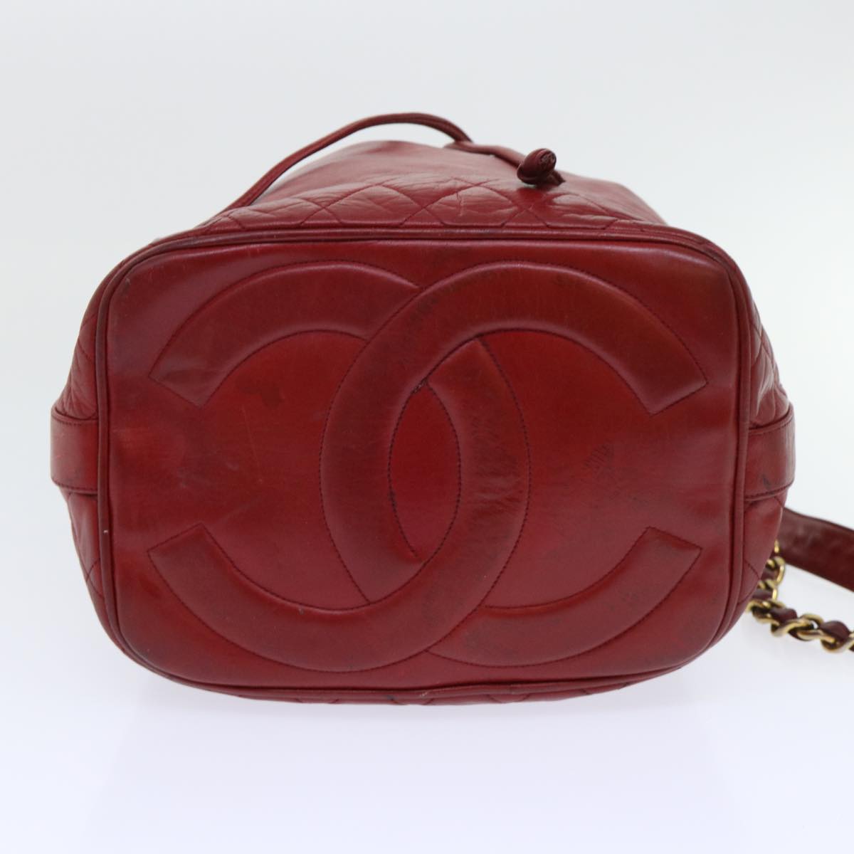 CHANEL Chain Shoulder Bag Lamb Skin Red CC bs7902