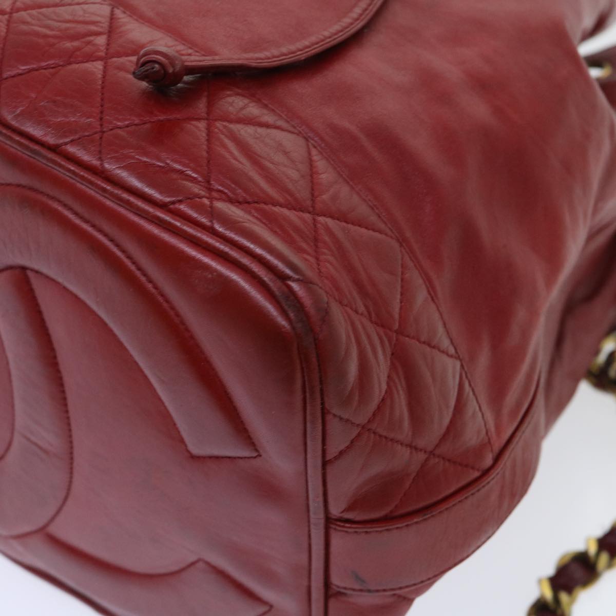 CHANEL Chain Shoulder Bag Lamb Skin Red CC bs7902