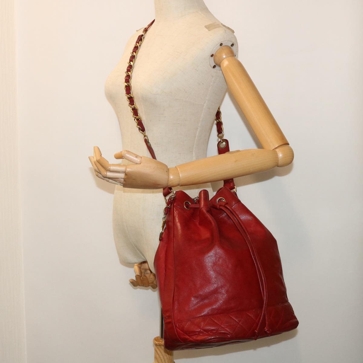 CHANEL Chain Shoulder Bag Lamb Skin Red CC bs7902