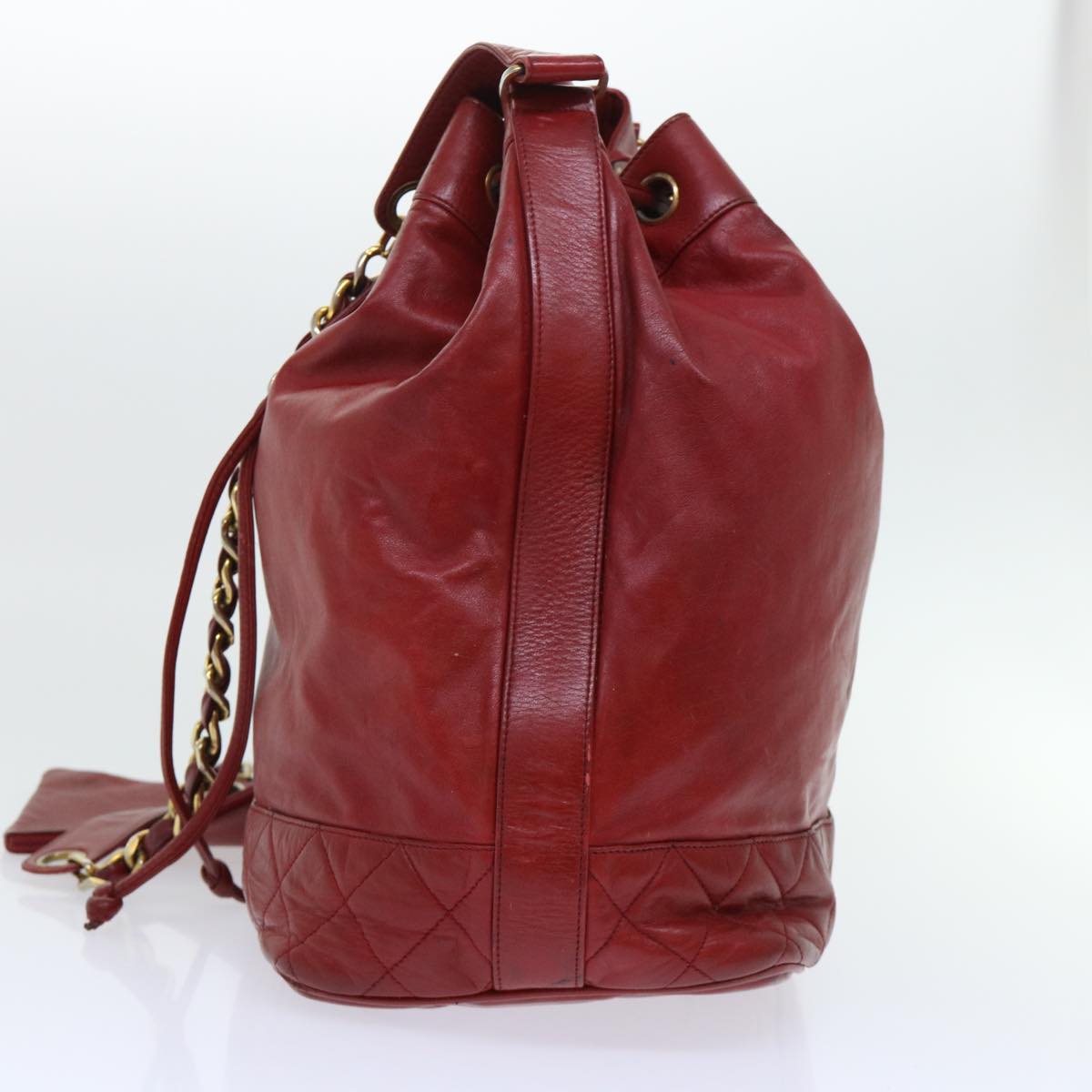 CHANEL Chain Shoulder Bag Lamb Skin Red CC bs7902