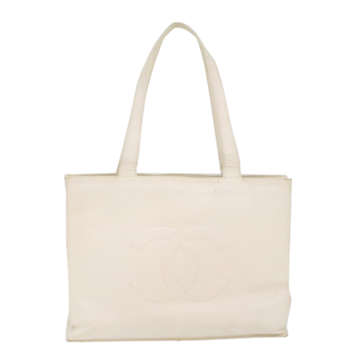 CHANEL Tote Bag Caviar Skin White CC bs8320