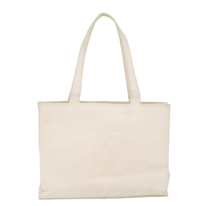 CHANEL Tote Bag Caviar Skin White CC bs8320