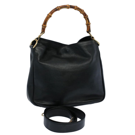 GUCCI Bamboo Shoulder Bag Leather 2way Black 001 2123 1633  bs9068