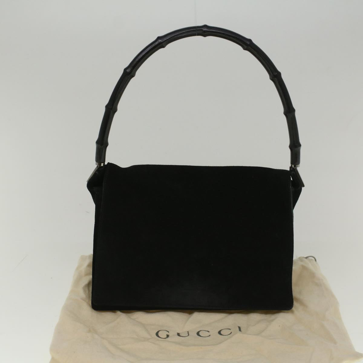 GUCCI Bamboo Shoulder Bag Suede Black 001 3289 2404  bs9084