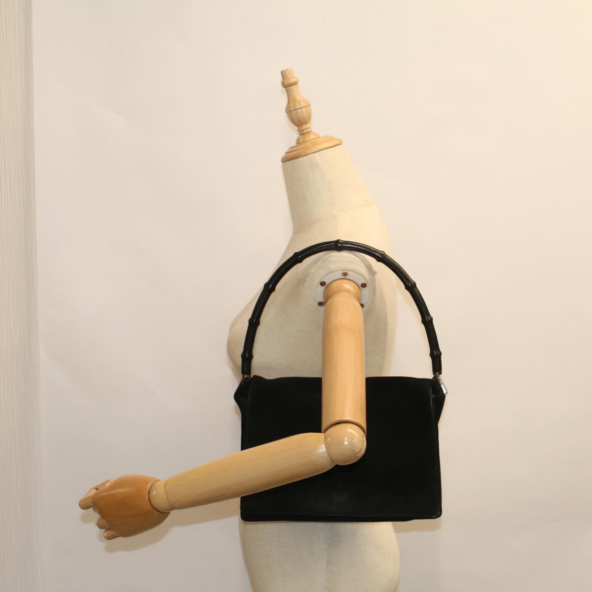 GUCCI Bamboo Shoulder Bag Suede Black 001 3289 2404  bs9084
