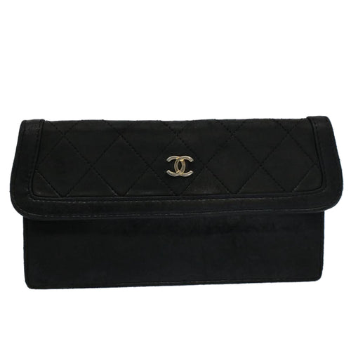 CHANEL Matelasse Pouch Leather Black CC bs9175