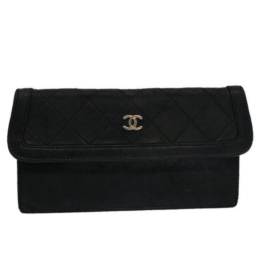 CHANEL Matelasse Pouch Leather Black CC bs9175