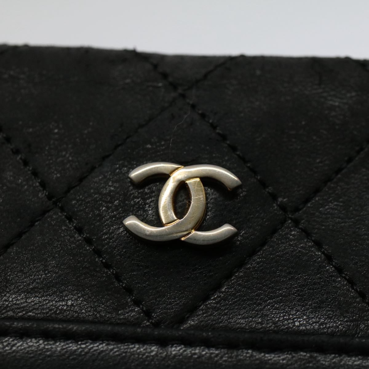 CHANEL Matelasse Pouch Leather Black CC bs9175