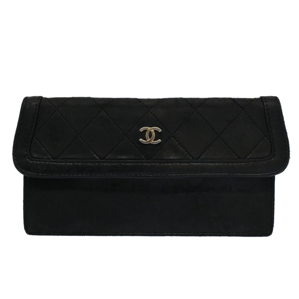 CHANEL Matelasse Pouch Leather Black CC bs9175