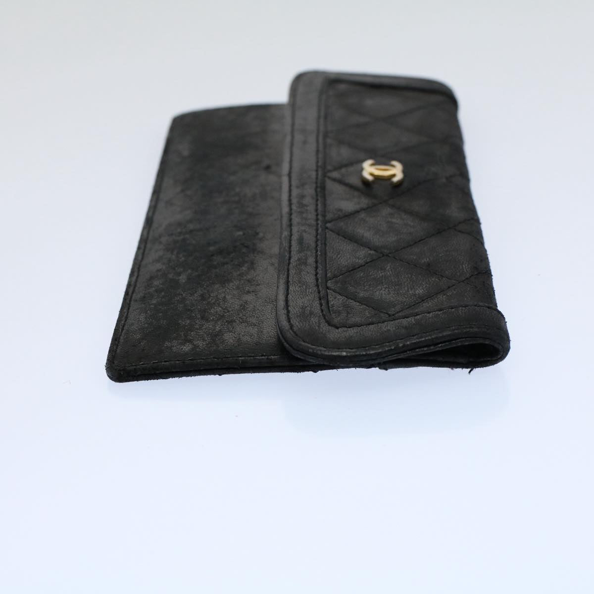 CHANEL Matelasse Pouch Leather Black CC bs9175