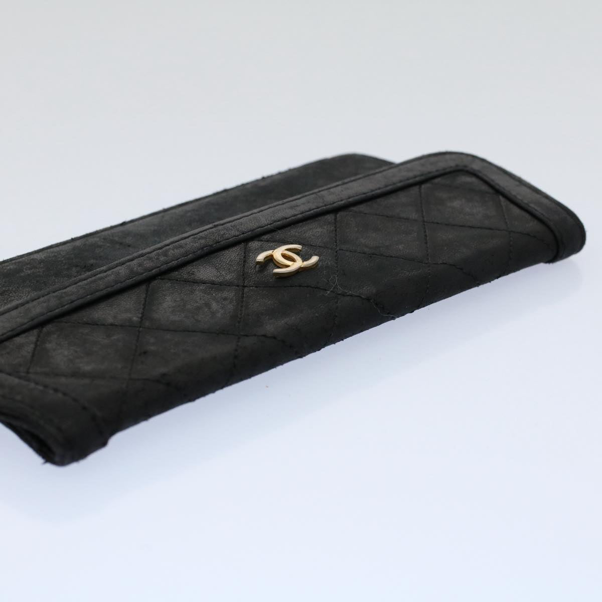 CHANEL Matelasse Pouch Leather Black CC bs9175
