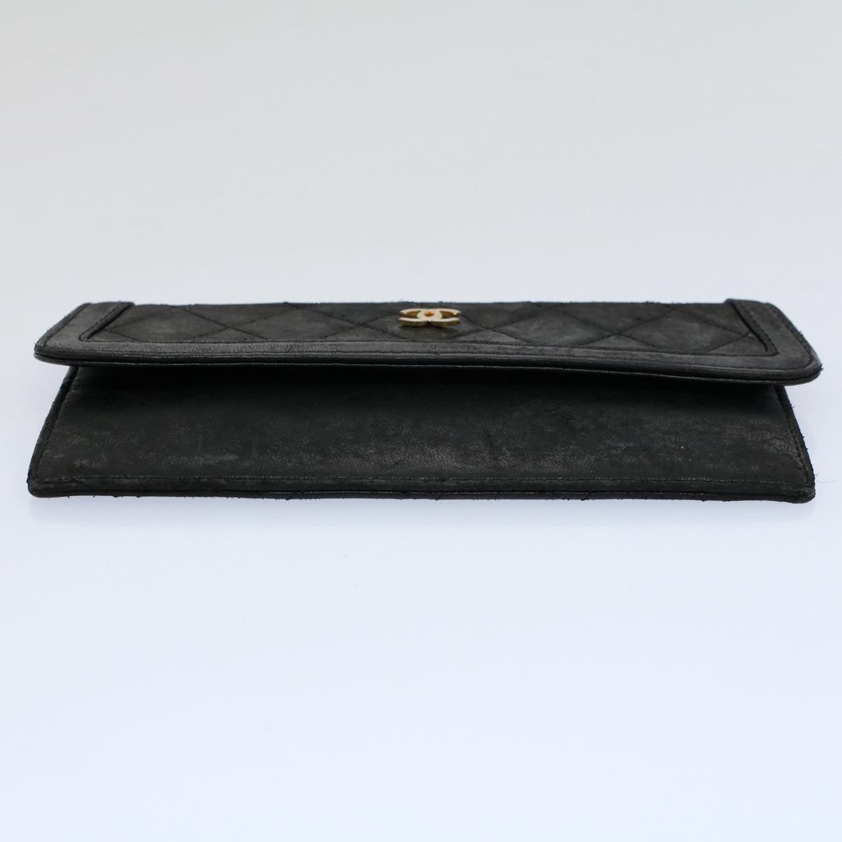 CHANEL Matelasse Pouch Leather Black CC bs9175