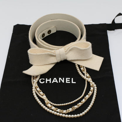 CHANEL Pearl Belt Wool 80/32 37.4"""""""" White CC bs9177