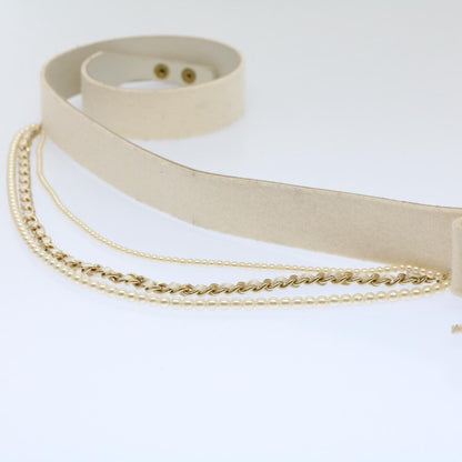 CHANEL Pearl Belt Wool 80/32 37.4"""""""" White CC bs9177