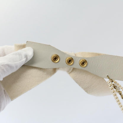 CHANEL Pearl Belt Wool 80/32 37.4"""""""" White CC bs9177
