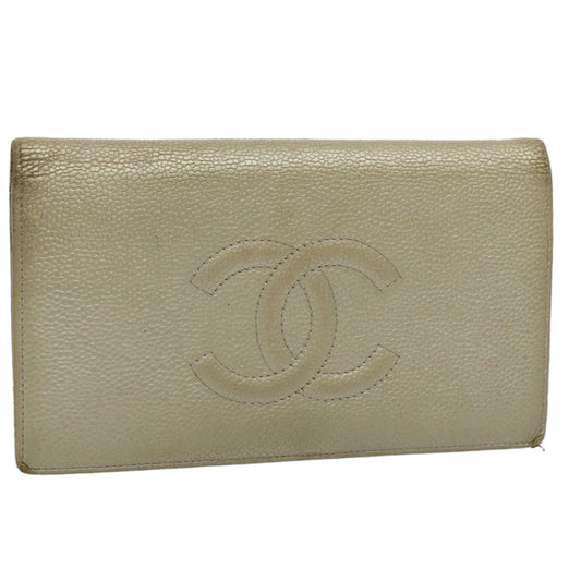 CHANEL Wallet Caviar Skin Silver CC bs9534