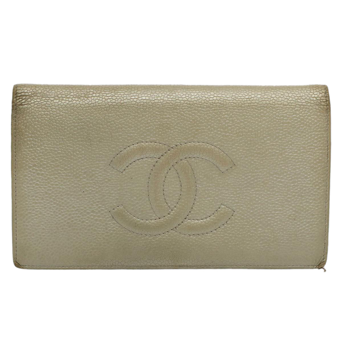 CHANEL Wallet Caviar Skin Silver CC bs9534