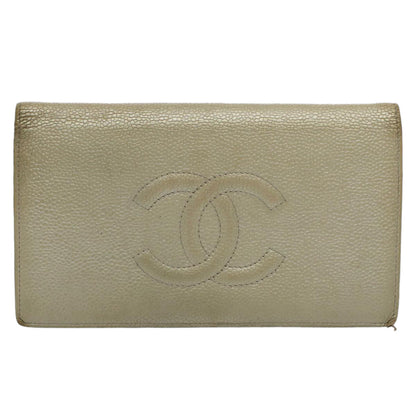 CHANEL Wallet Caviar Skin Silver CC bs9534