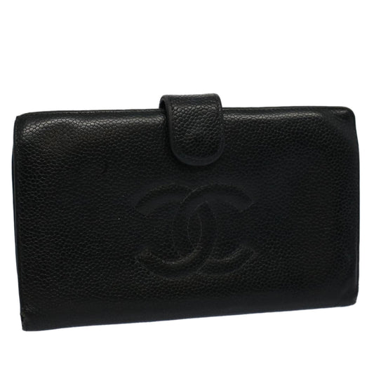CHANEL Wallet Caviar Skin Black CC bs9539