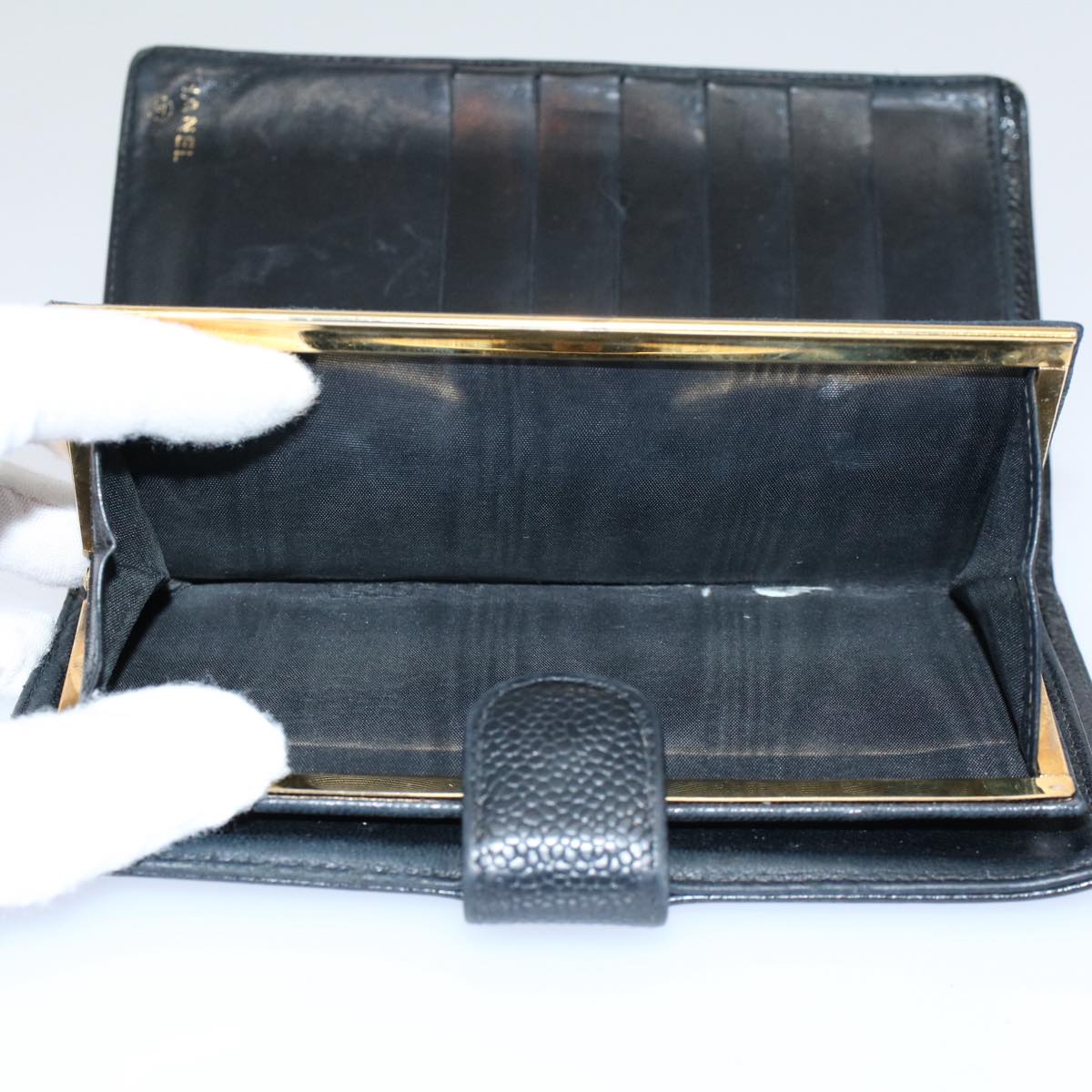 CHANEL Wallet Caviar Skin Black CC bs9539