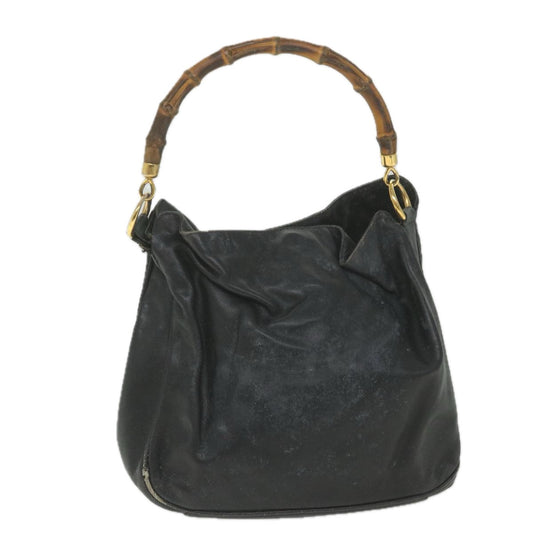 GUCCI Bamboo Shoulder Bag Leather Black  bs9601