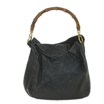 GUCCI Bamboo Shoulder Bag Leather Black  bs9601
