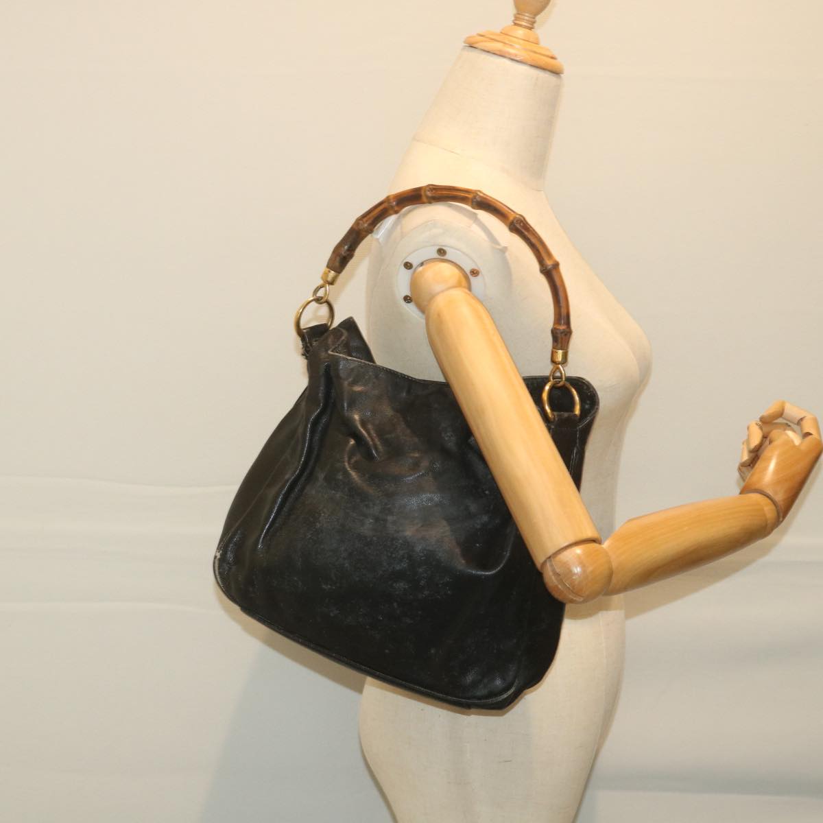 GUCCI Bamboo Shoulder Bag Leather Black  bs9601