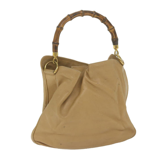 GUCCI Bamboo Shoulder Bag Leather Beige 001 1014 1638  bs9602