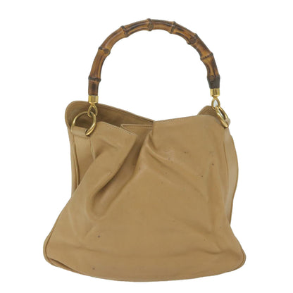 GUCCI Bamboo Shoulder Bag Leather Beige 001 1014 1638  bs9602