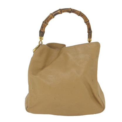 GUCCI Bamboo Shoulder Bag Leather Beige 001 1014 1638  bs9602