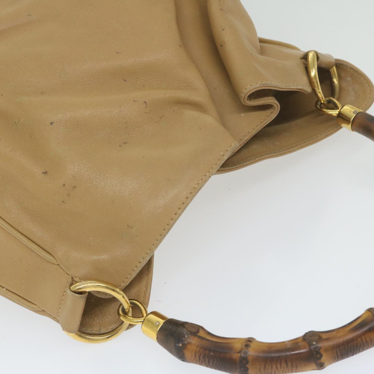 GUCCI Bamboo Shoulder Bag Leather Beige 001 1014 1638  bs9602
