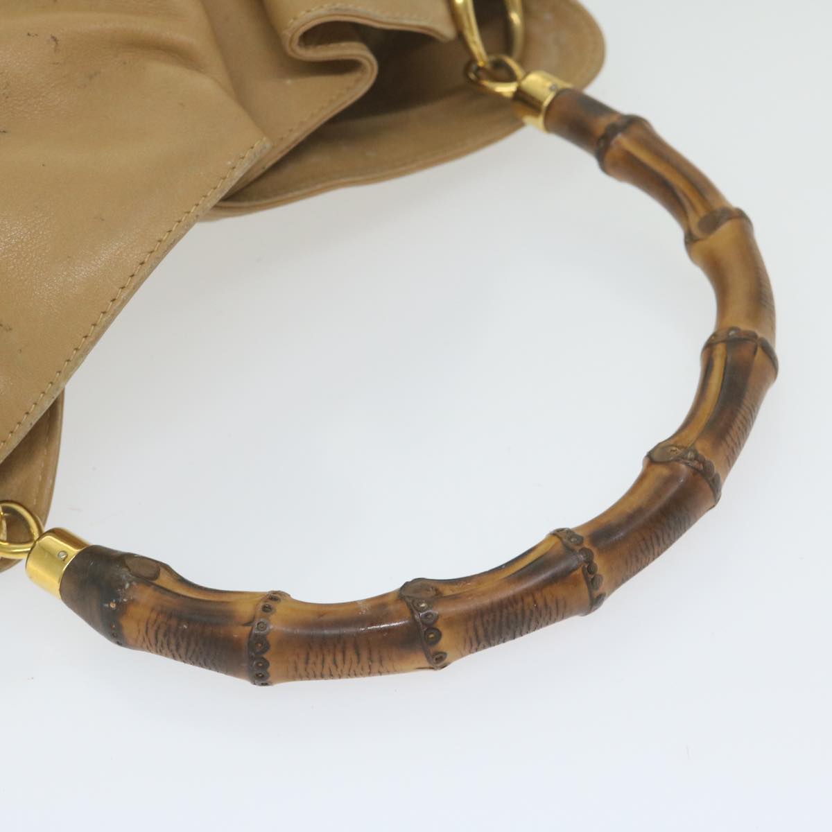 GUCCI Bamboo Shoulder Bag Leather Beige 001 1014 1638  bs9602
