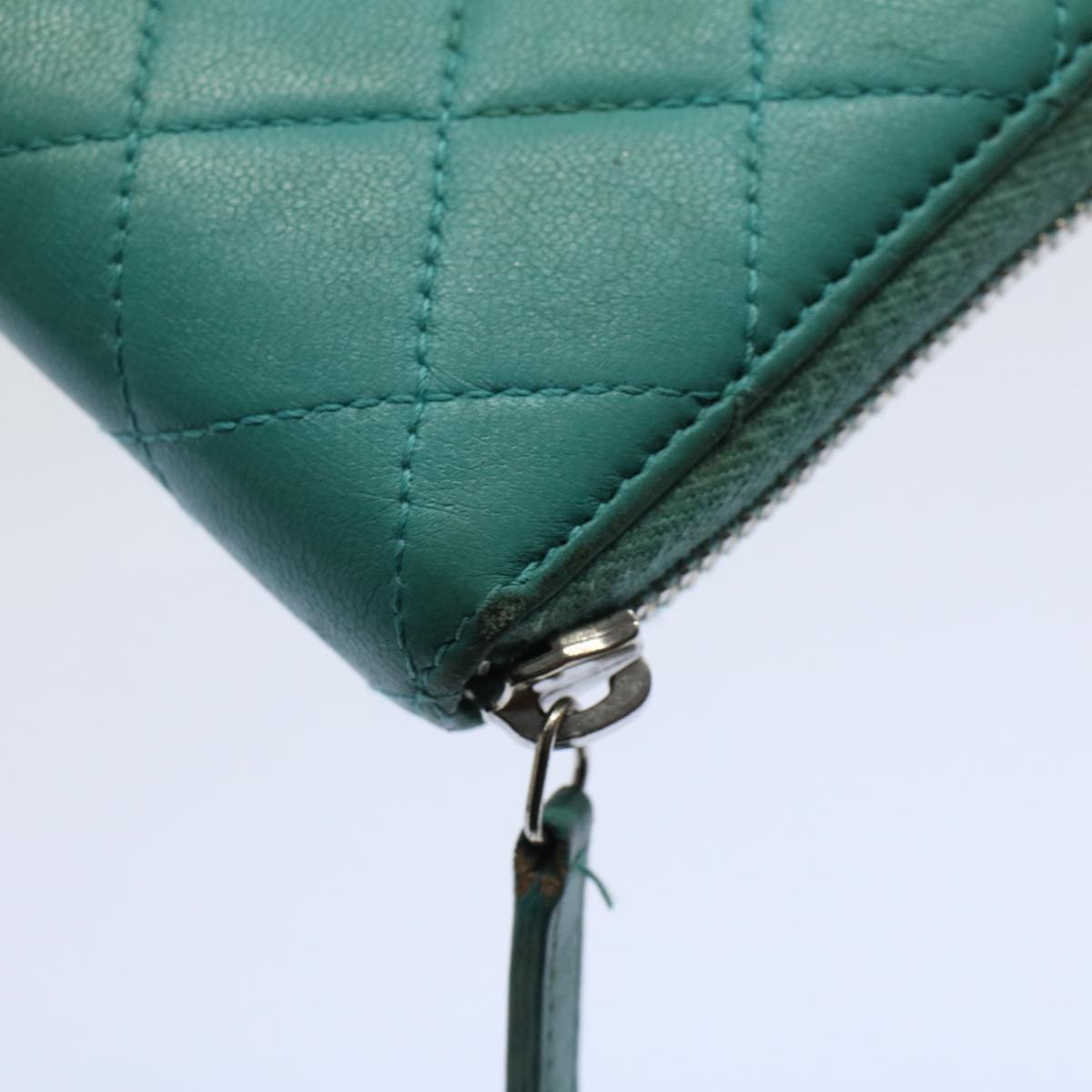 CHANEL Matelasse Wallet Lamb Skin Turquoise Blue CC bs9740