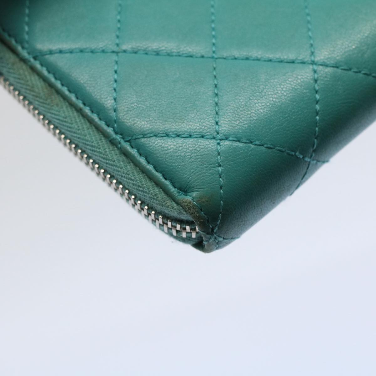 CHANEL Matelasse Wallet Lamb Skin Turquoise Blue CC bs9740