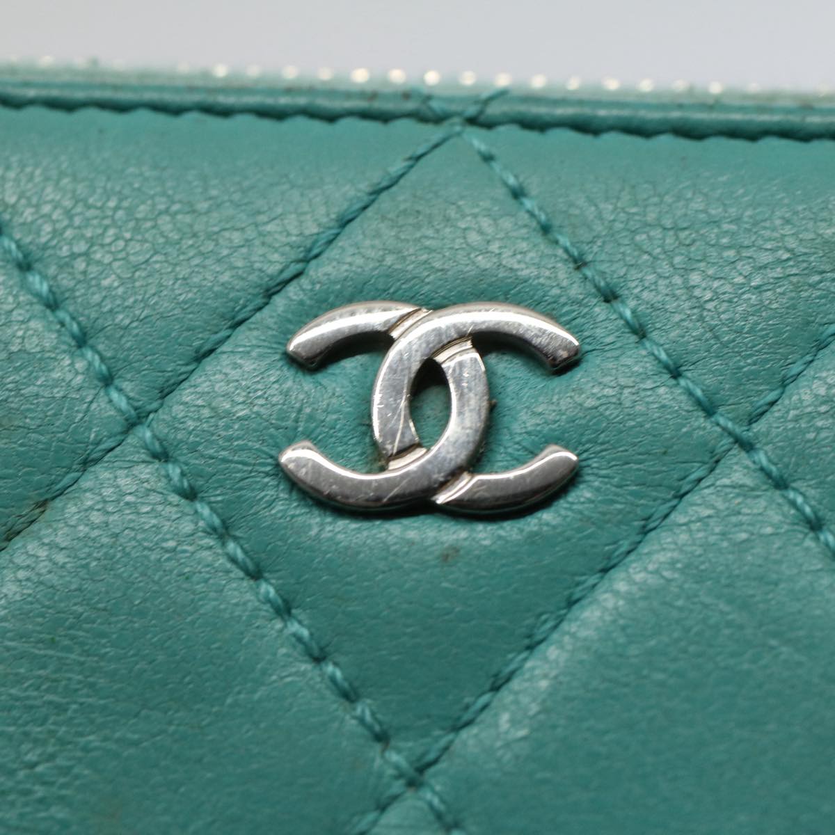CHANEL Matelasse Wallet Lamb Skin Turquoise Blue CC bs9740