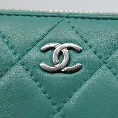CHANEL Matelasse Wallet Lamb Skin Turquoise Blue CC bs9740