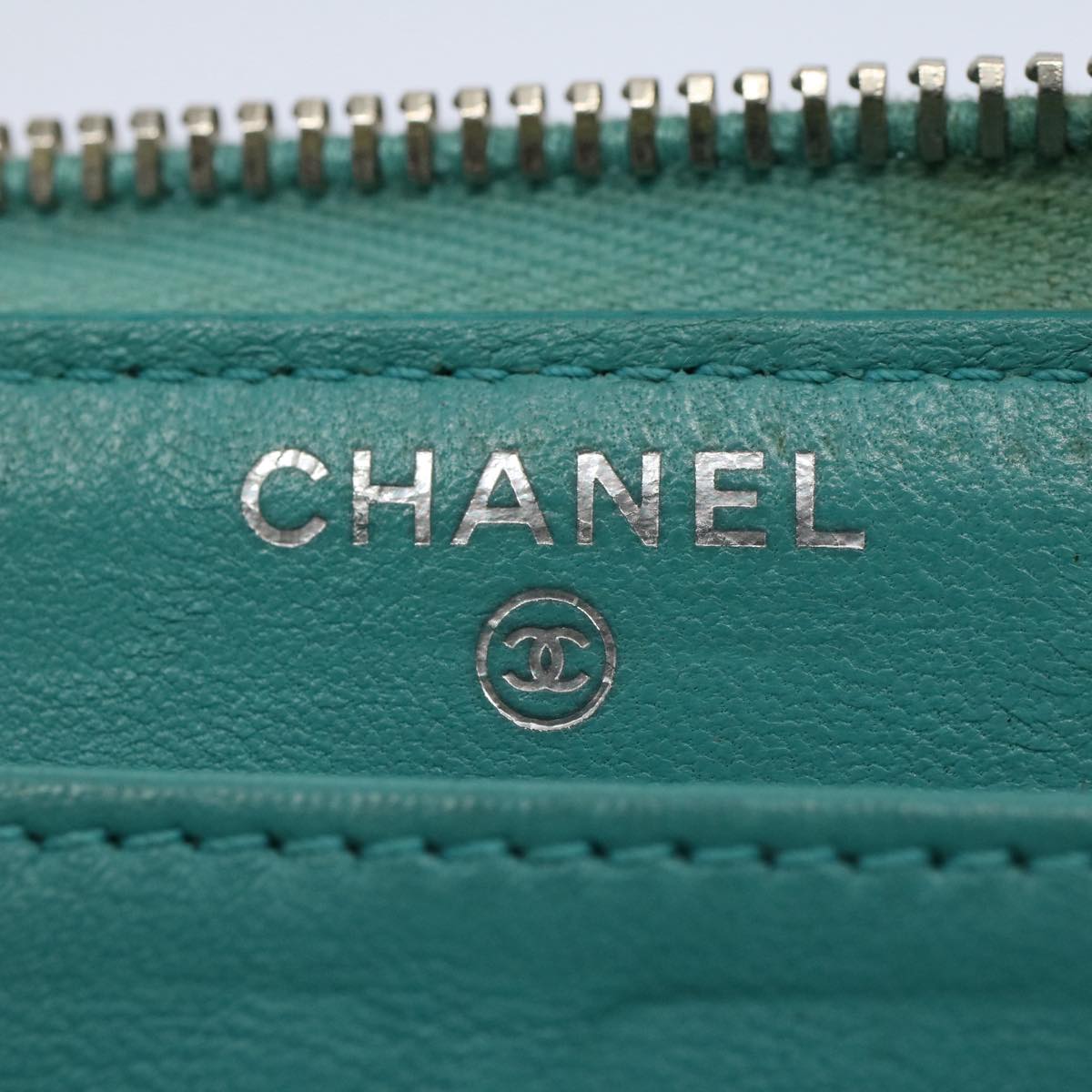 CHANEL Matelasse Wallet Lamb Skin Turquoise Blue CC bs9740