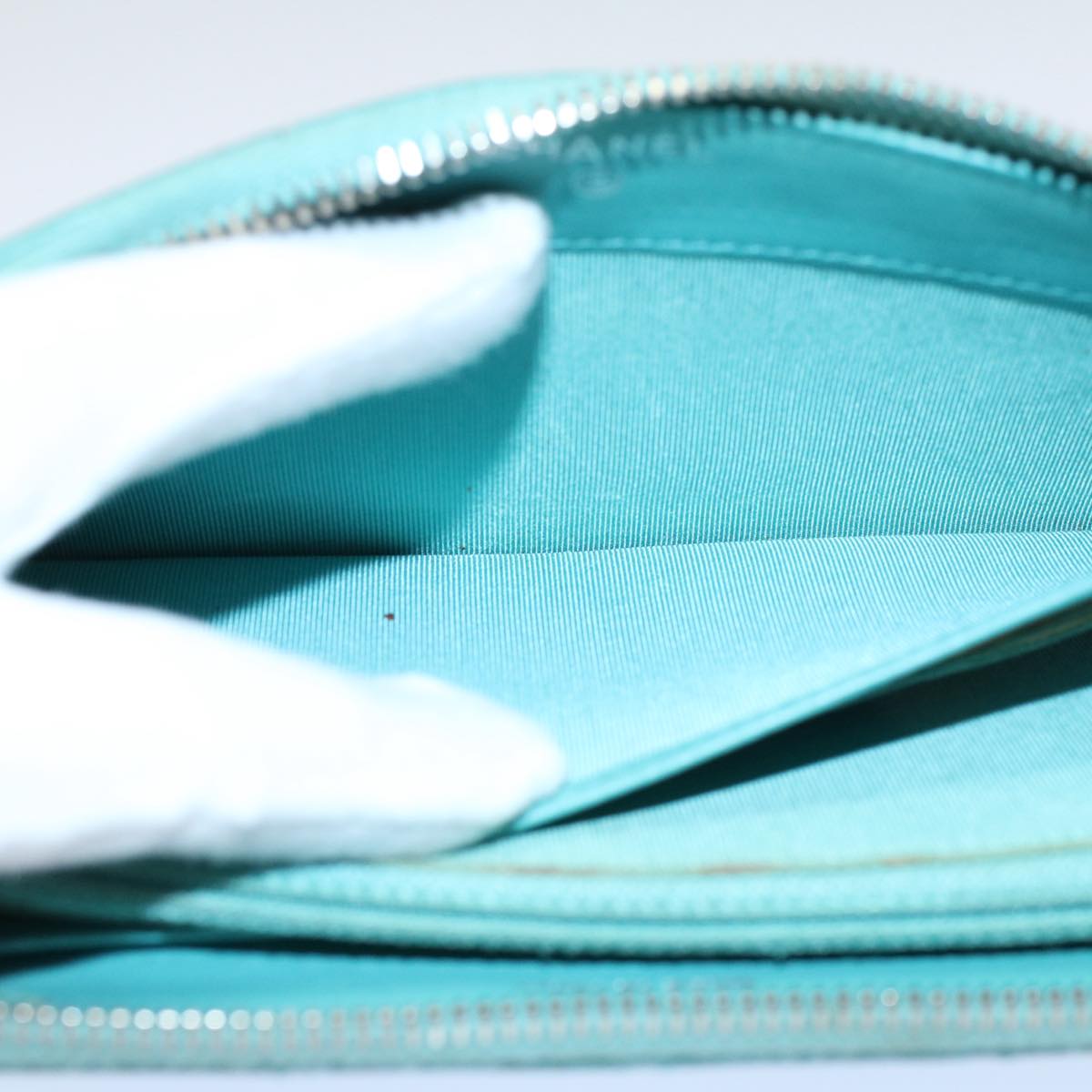CHANEL Matelasse Wallet Lamb Skin Turquoise Blue CC bs9740