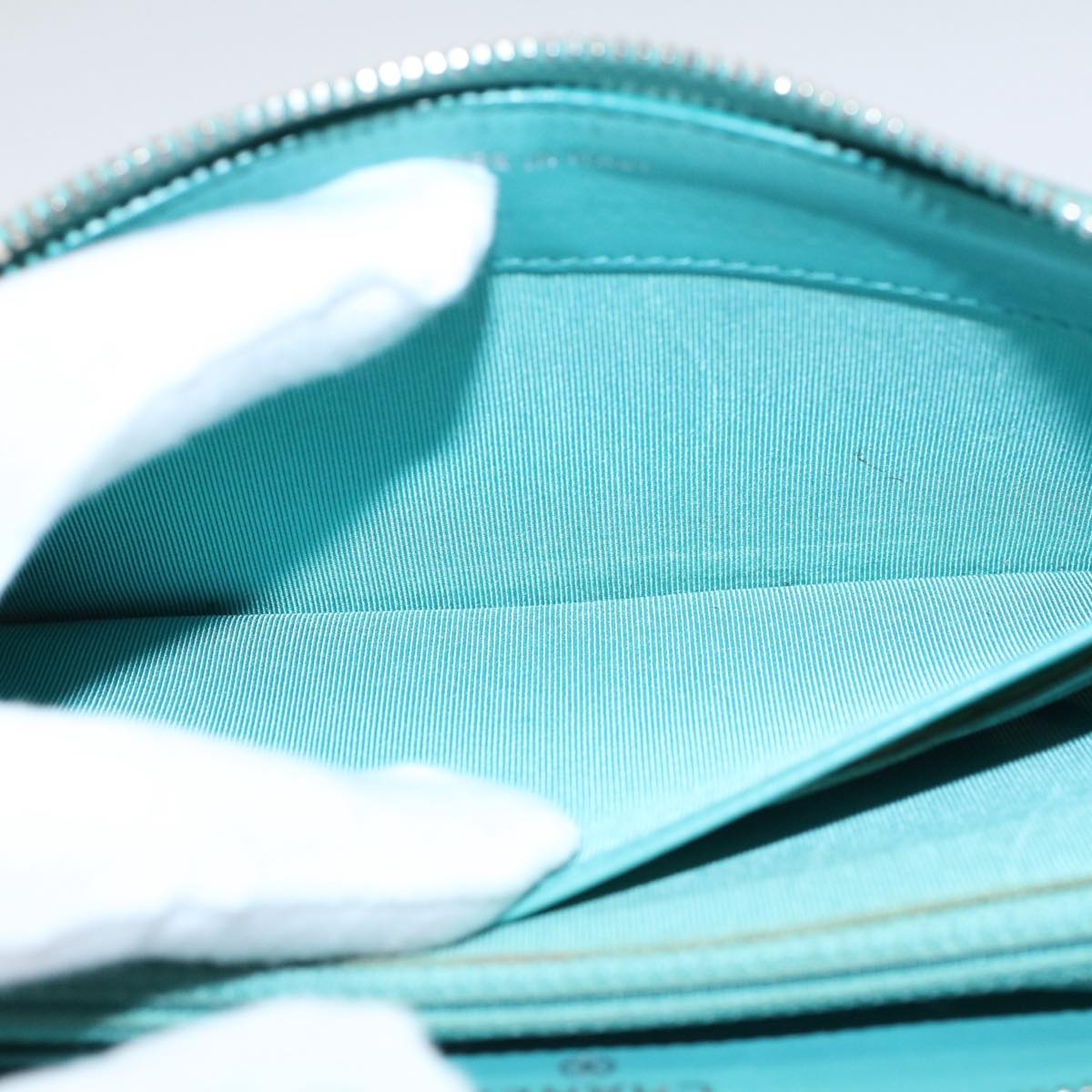CHANEL Matelasse Wallet Lamb Skin Turquoise Blue CC bs9740