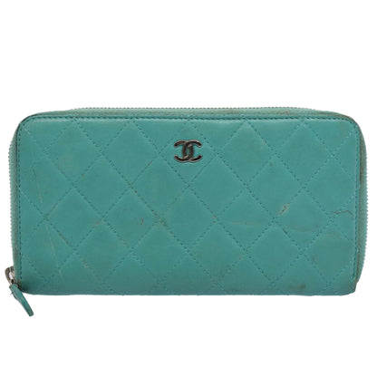 CHANEL Matelasse Wallet Lamb Skin Turquoise Blue CC bs9740