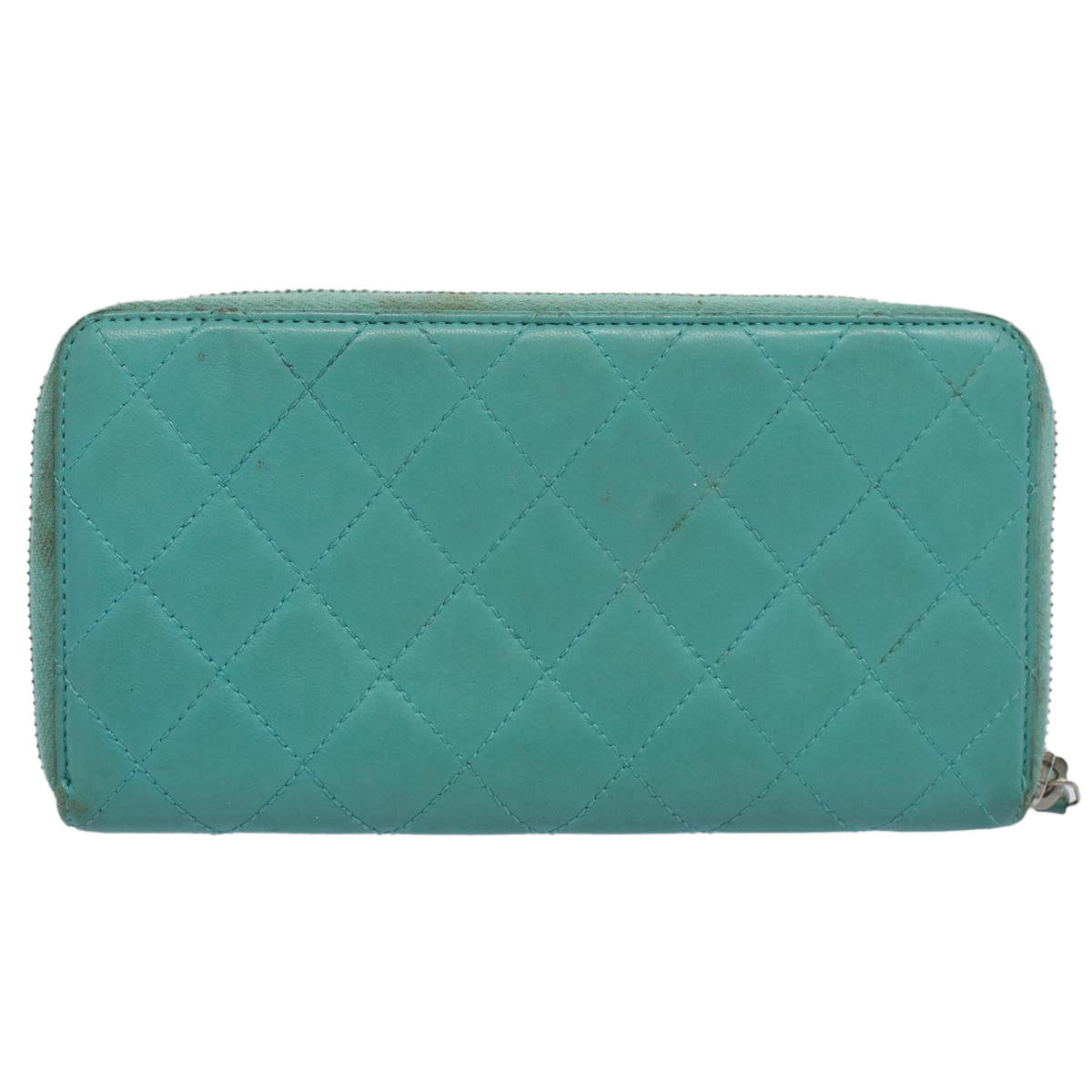 CHANEL Matelasse Wallet Lamb Skin Turquoise Blue CC bs9740